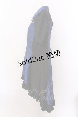 画像3: Qutie Frash / 半袖パフブラウスワンピ  ブルー×ブラック O-25-02-22-064-QU-OP-OW-OS