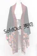 Qutie Frash / 着物ロングカーデ  ブラック×グリーン O-25-02-22-068-QU-TO-IG-OS