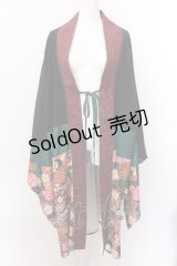 Qutie Frash / 着物ロングカーデ  ブラック×グリーン O-25-02-22-068-QU-TO-IG-OS