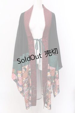 画像1: Qutie Frash / 着物ロングカーデ  ブラック×グリーン O-25-02-22-068-QU-TO-IG-OS
