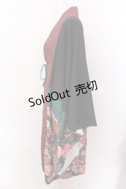 画像2: Qutie Frash / 着物ロングカーデ  ブラック×グリーン O-25-02-22-068-QU-TO-IG-OS