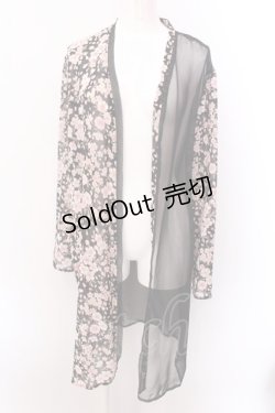 画像1: Despair / 和柄シースルー羽織（桜）  ブラック×ピンク O-25-02-22-072-GO-TO-OW-OS