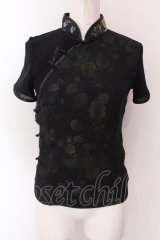 Ozz On / シフォンレイヤードチャイナジャガードトップス  ブラック×マルチ O-25-02-22-019-OO-TO-OW-OS
