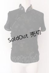 Ozz On / シフォンレイヤードチャイナジャガードトップス  ブラック×マルチ O-25-02-22-019-OO-TO-OW-OS