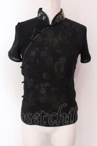 Ozz On / シフォンレイヤードチャイナジャガードトップス  ブラック×マルチ O-25-02-22-019-OO-TO-OW-OS