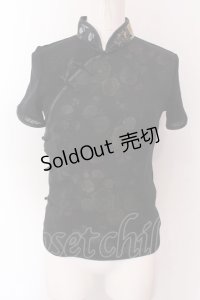 Ozz On / シフォンレイヤードチャイナジャガードトップス  ブラック×マルチ O-25-02-22-019-OO-TO-OW-OS