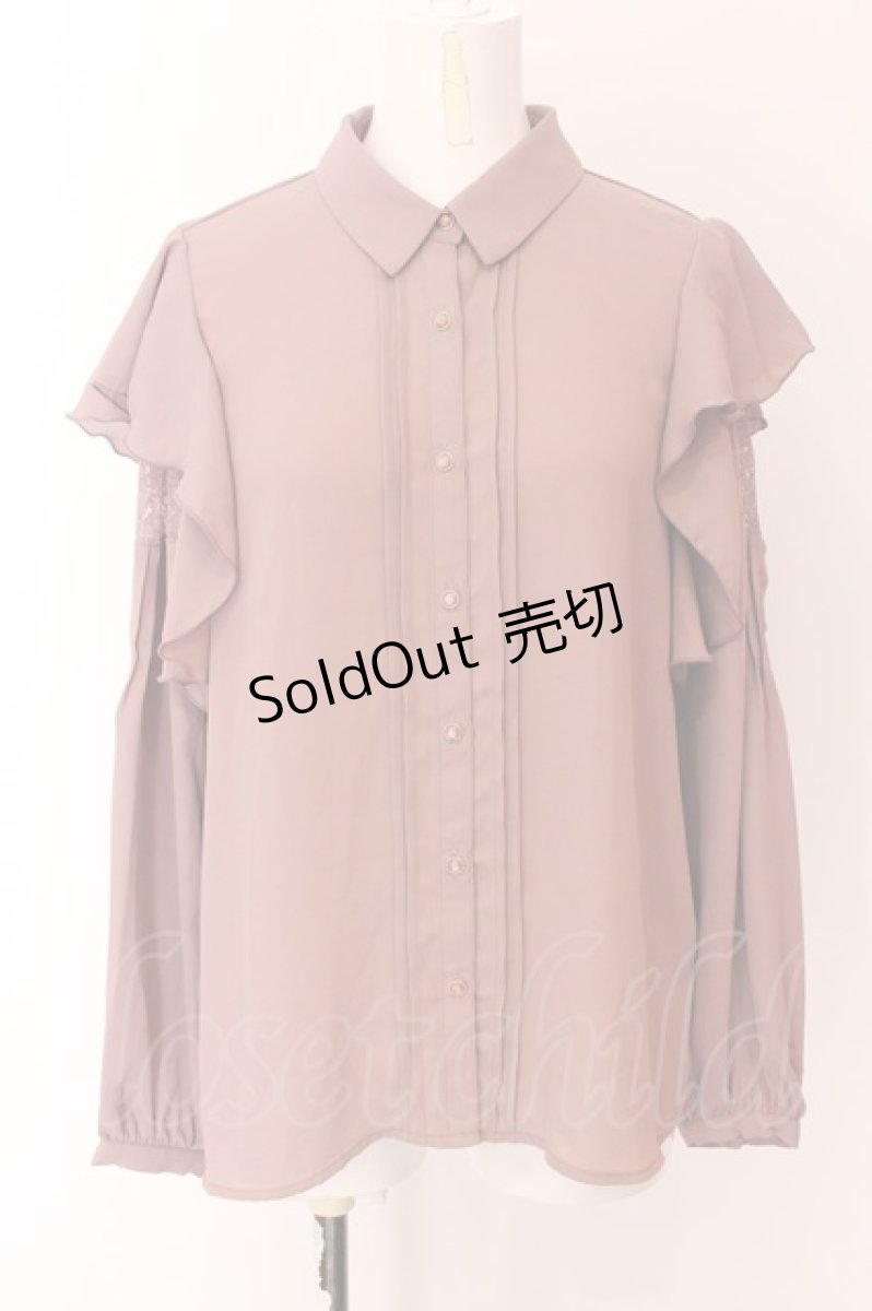 画像1: axes femme POETIQUE / 肩レースラッフルフリルブラウス M ピンク O-25-02-23-005-AX-BL-SZ-ZH (1)