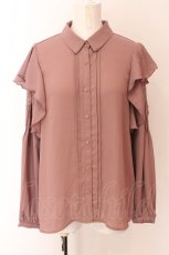 画像1: axes femme POETIQUE / 肩レースラッフルフリルブラウス M ピンク O-25-02-23-005-AX-BL-SZ-ZH (1)
