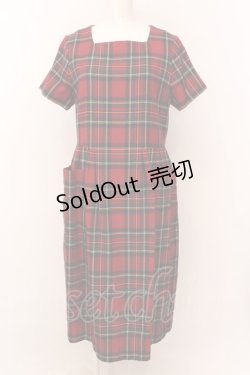 画像1: Jane Marple / Wool tartan check tablier dress ドレス M アカ O-25-02-23-041-JM-OP-IG-ZT215