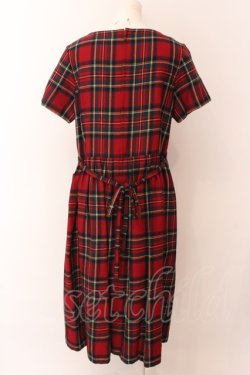 画像2: Jane Marple / Wool tartan check tablier dress ドレス M アカ O-25-02-23-041-JM-OP-IG-ZT0430