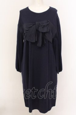 画像1: Jane Marple Dans Le Salon / Drape ribbon onepiece M ネイビー O-25-02-23-047-JM-OP-IG-ZT0430