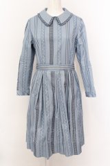 Jane Marple / Ribbon jacquard stripeのドミトリードレス M ブルーグレ O-25-02-23-048-JM-OP-IG-ZT215