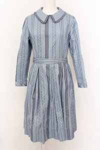Jane Marple / Ribbon jacquard stripeのドミトリードレス M ブルーグレ O-25-02-23-048-JM-OP-IG-ZT215