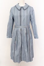 画像1: Jane Marple / Ribbon jacquard stripeのドミトリードレス M ブルーグレ O-25-02-23-048-JM-OP-IG-ZT215 (1)