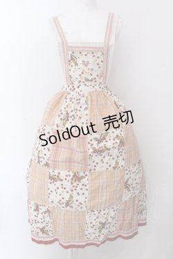 画像1: PINK HOUSE / さくらんぼ&チェックパッチワークエプロン風ジャンパースカート  アイボリー×オレンジ O-25-02-24-028-LO-OP-IG-OS