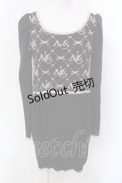 画像1: Millor TOKYO / MLモノグラムニットミニワンピ L ブラック×ピンク O-25-02-24-090-LO-OP-IG-OS