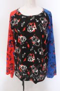 SUPER LOVERS / 目玉ワッペンラグランカットソー  ブラック×レッド×ブルー O-25-02-24-096-PU-TO-IG-OS