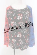 SUPER LOVERS / 目玉ワッペンラグランカットソー  ブラック×レッド×ブルー O-25-02-24-096-PU-TO-IG-OS