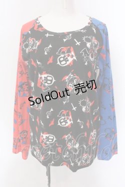画像1: SUPER LOVERS / 目玉ワッペンラグランカットソー  ブラック×レッド×ブルー O-25-02-24-096-PU-TO-IG-OS