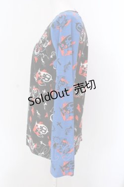 画像2: SUPER LOVERS / 目玉ワッペンラグランカットソー  ブラック×レッド×ブルー O-25-02-24-096-PU-TO-IG-OS