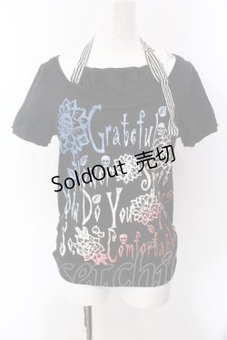 画像1: ALGONQUINS / サイドギャザーラメプリントホルターTシャツ  ブラック O-25-02-24-099-AL-TO-IG-OS