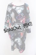 TRAVAS TOKYO / Acrylic art round hem BIG TEE　BIGTシャツ F ブラック O-25-02-25-036-PU-TO-OW-OS