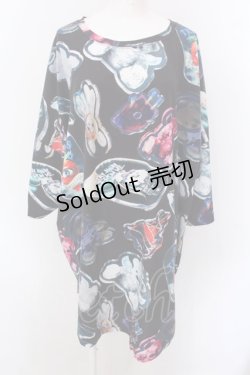 画像1: TRAVAS TOKYO / Acrylic art round hem BIG TEE　BIGTシャツ F ブラック O-25-02-25-036-PU-TO-OW-OS