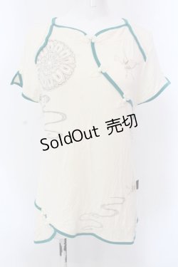 画像1: Ozz oneste / バタフライプリントチャイナボタンTシャツ  アイボリー×ミント O-25-02-25-042-OO-TS-IG-ZI