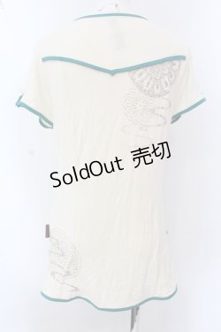 画像4: Ozz oneste / バタフライプリントチャイナボタンTシャツ  アイボリー×ミント O-25-02-25-042-OO-TS-IG-ZI