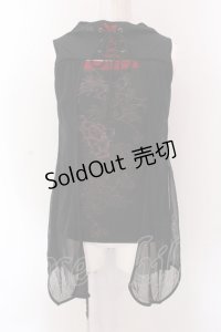 Ozz oneste / 胸開きメッシュレイヤードタンクトップ  ブラック×レッド O-25-02-25-013-OO-TO-OW-OS