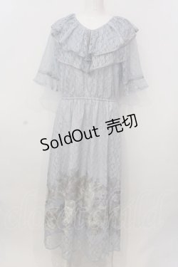 画像1: axes femme NOSTALGIE / レースプリント配色ローズワンピース F サックス O-25-02-26-1035-AX-OP-IG-OS