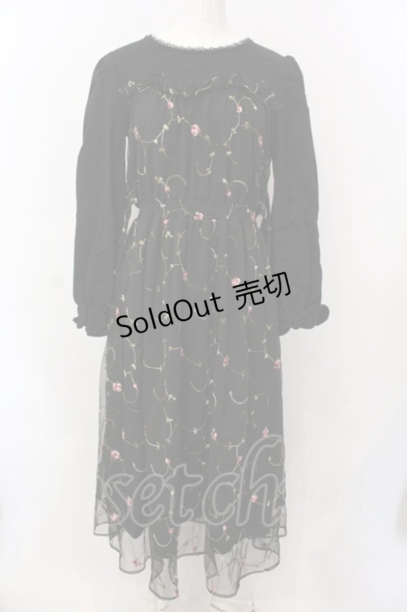 画像1: 【SALE】axes femme POETIQUE / 花刺繍チュールワンピース  黒 O-25-02-26-1039-AX-OP-ET-ZT474 (1)