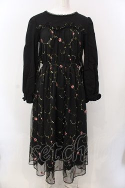 画像1: axes femme POETIQUE / 花刺繍チュールワンピース  黒 O-25-02-26-1039-AX-OP-ET-OS