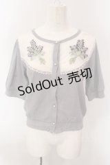 axes femme / リボン刺繍テレコ半袖カーディガン M ラベンダー O-25-02-26-1015-AX-TO-OW-OS