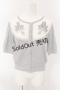 axes femme / リボン刺繍テレコ半袖カーディガン M ラベンダー O-25-02-26-1015-AX-TO-OW-OS