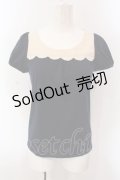 axes femme POETIQUE / バイカラースカラップパフTシャツ  ネイビー?アイボリー O-25-02-26-1022-AX-TO-IG-OS