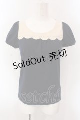 axes femme POETIQUE / バイカラースカラップパフTシャツ  ネイビー?アイボリー O-25-02-26-1022-AX-TO-IG-OS