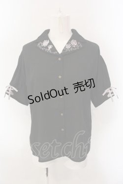 画像1: axes femme / 【美女と野獣】刺繍ブラウス M クロ O-25-02-26-1027-AX-BL-IG-OS