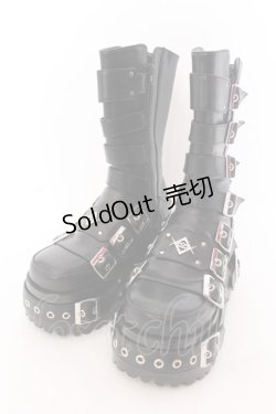 画像1: REFLEM / 7バックルプラットフォームブーツ 24cm ブラック O-25-02-26-072-PU-SH-OW-ZT-K017