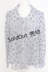 axes femme / 薔薇フロッキーブラウス M ブルーグレー O-25-02-27-1072-AX-BL-OW-OS