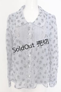 axes femme / 薔薇フロッキーブラウス M ブルーグレー O-25-02-27-1072-AX-BL-OW-OS