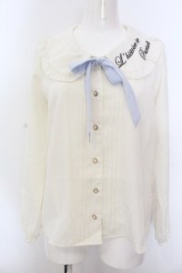 Amavel / 英字刺繍リボンタイブラウス  アイボリー O-25-02-27-1081-CA-BL-SA-OS