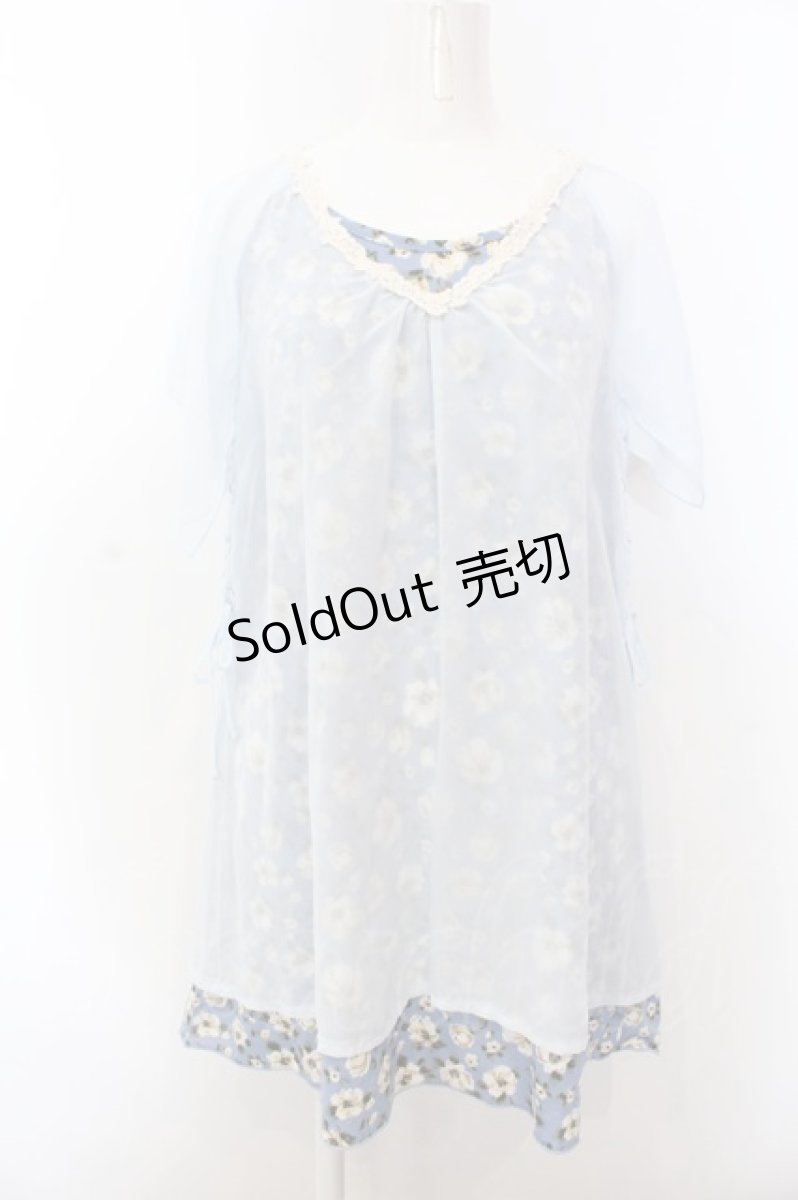 画像1: 【SALE】axes femme / 花柄重バックデザインチュニ M サックス O-25-02-27-1084-AX-TO-OW-ZT459 (1)