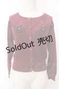 axes femme / レース切替モチーフ付カーディガン M ワイン O-25-02-27-1087-AX-TO-SZ-OS