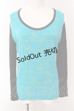 画像1: MINT NeKO / 落書きボーダープリントカットソー  ブラック×ブルー O-25-02-27-018-HN-TO-IG-OS