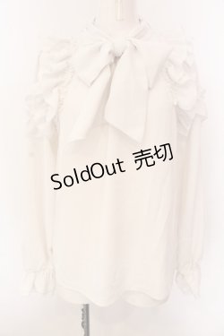 画像1: axes femme / リボン付フリルデザインブラウス F オフシロ O-25-02-28-033-AX-BL-IG-OS