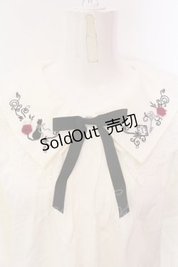 画像2: axes femme / リボン付き猫刺繍ブラウスプルオーバー F オフシロ O-25-02-28-034-AX-BL-IG-OS