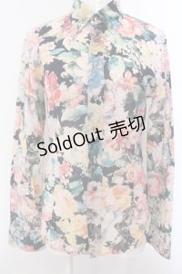 GADGET GROW / 水彩フラワーボタンダウンシャツ C ブラックｘマルチ O-25-02-28-1037-GO-BL-YM-OS
