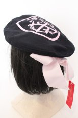 画像1: 【SALE】SUPER LOVERS / スカルマリンベレー帽  ブラック×ピンク O-25-05-30-1085-PU-AC-IG-ZT437 (1)