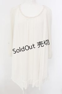 axes femme / ドット切り替えニットチュニック M アイボリー O-25-02-28-007-AX-TO-IG-OS